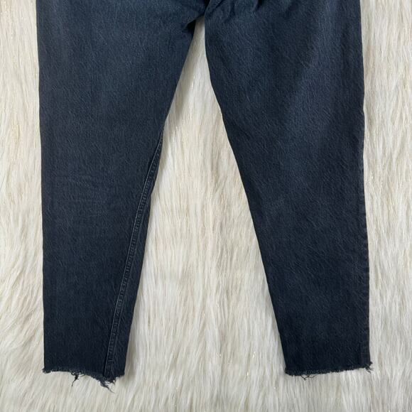 Agolde Womens Jamie High Rise Classic Jeans Black Whiskered Buttonfly Raw Hem 24 - Picture 7 of 10